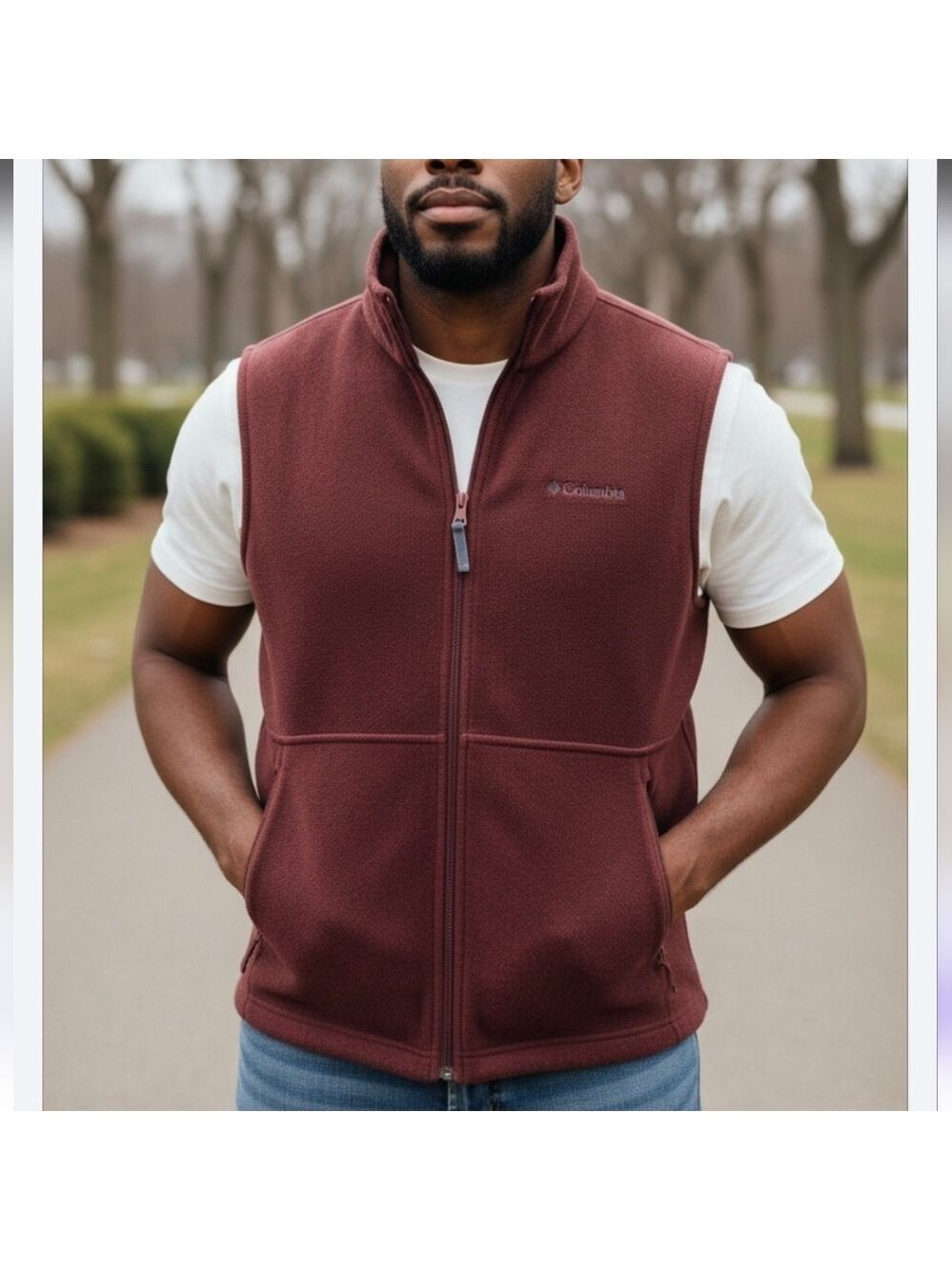 Columbia Fleece Vest Burgundy Large #JAC4